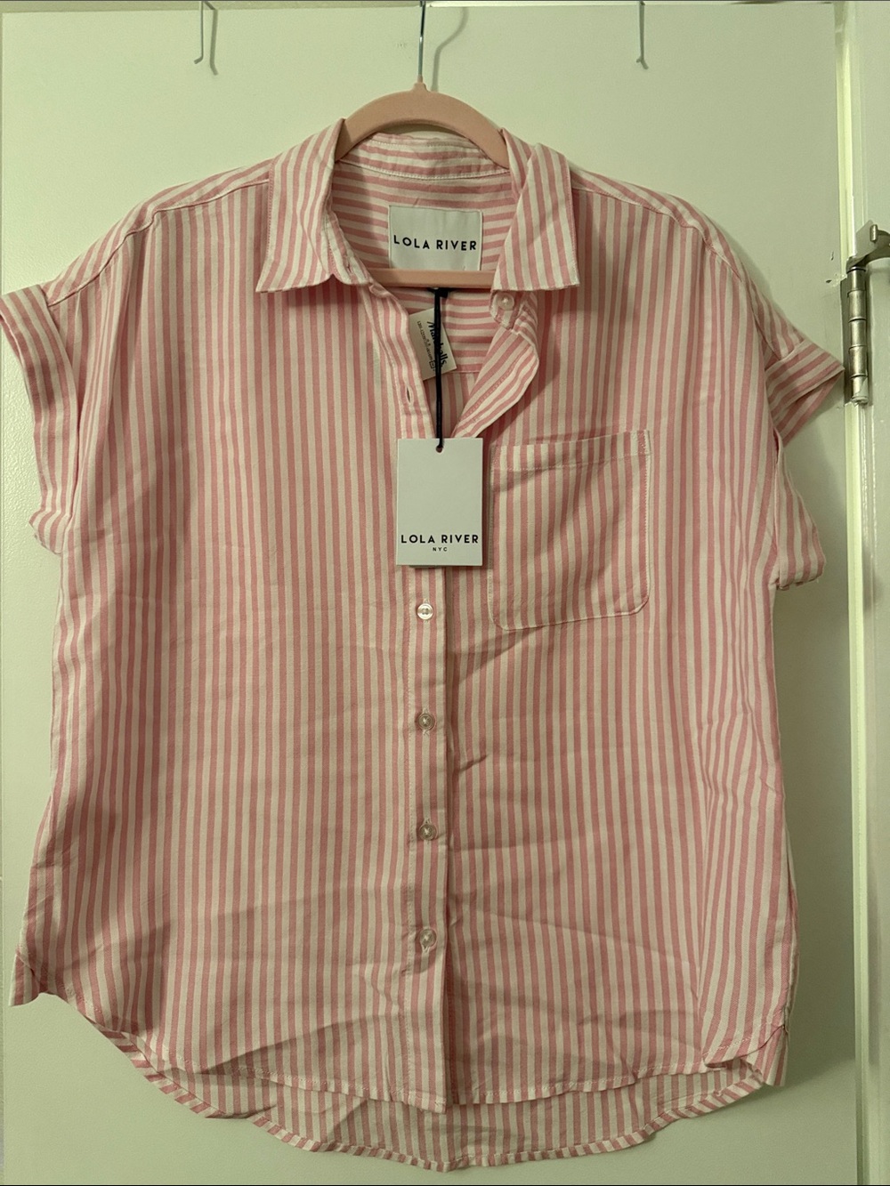 Lola River Pink & White Striped Short-Sleeve Button-Down Shirt